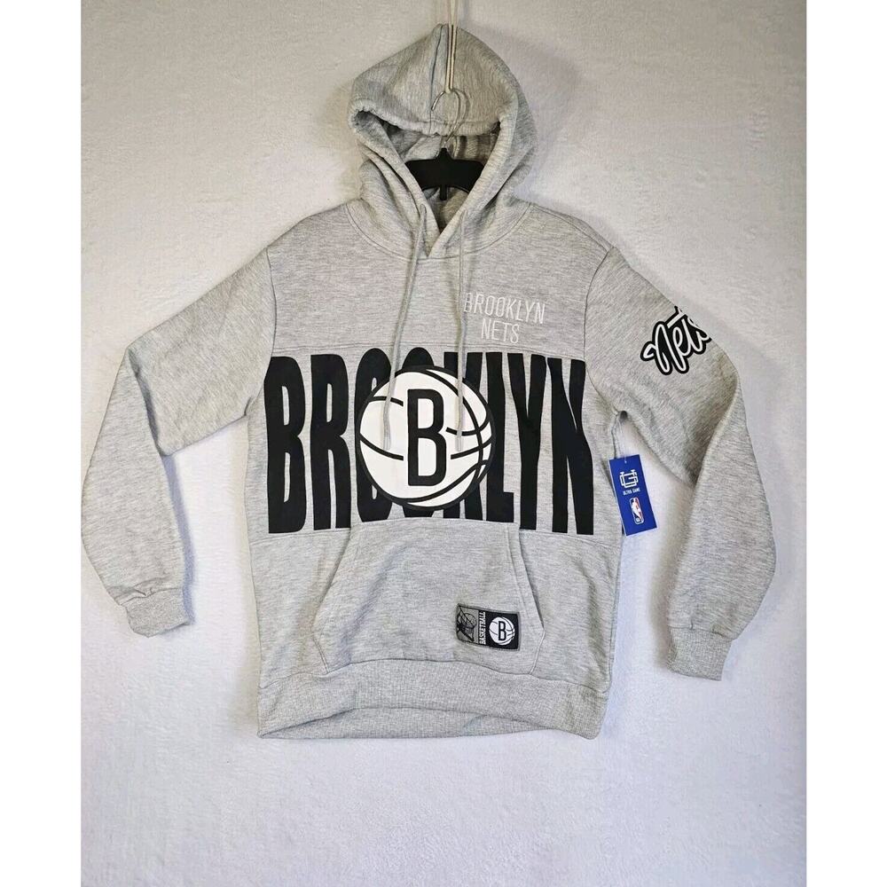 NWT NBA Brooklyn Nets Ultra‎ Game Men's Basketball Pullover Gray Hoodie Sz Med